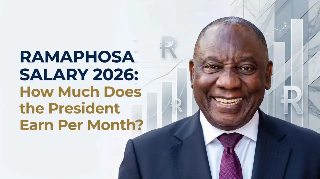 Ramaphosa salary 2026: The SA President earns R3,484,911 a year (~R285,450/month) after a 3.8% increase. See the full breakdown, perks, and comparisons.